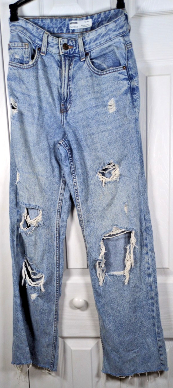 Bershka Baggy Jeans Womens 0 Blue 90s Wide Destroyed Y2K Light Wash Loose Denim